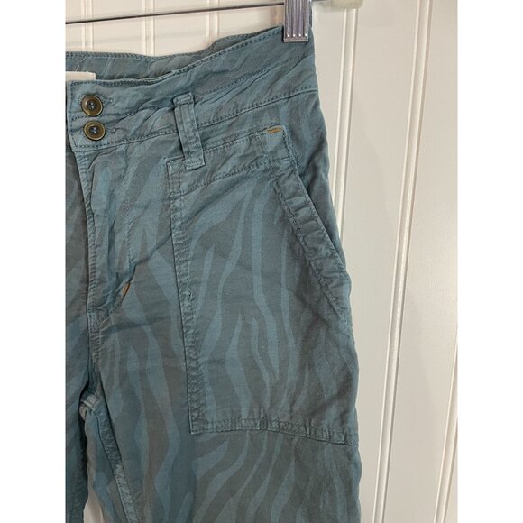 Anthropologie Wanderer Pants Womens 26 Blue Green Zebra Linen Crop High Rise - Picture 7 of 15